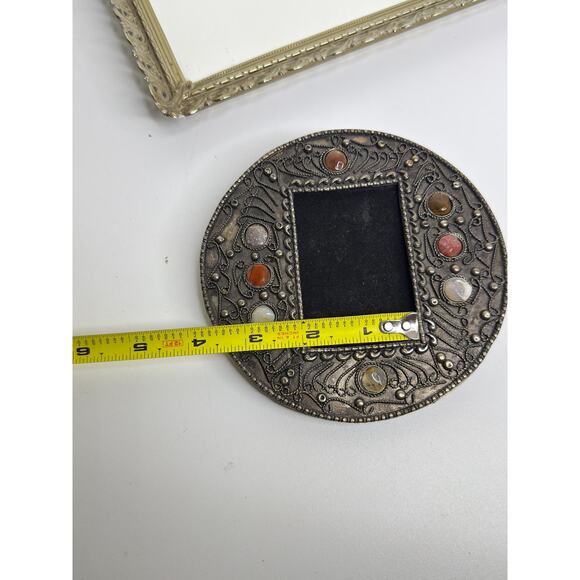 rare Vintage Asian silvered metal and agate stones set photograph frame - Picture 7 of 9
